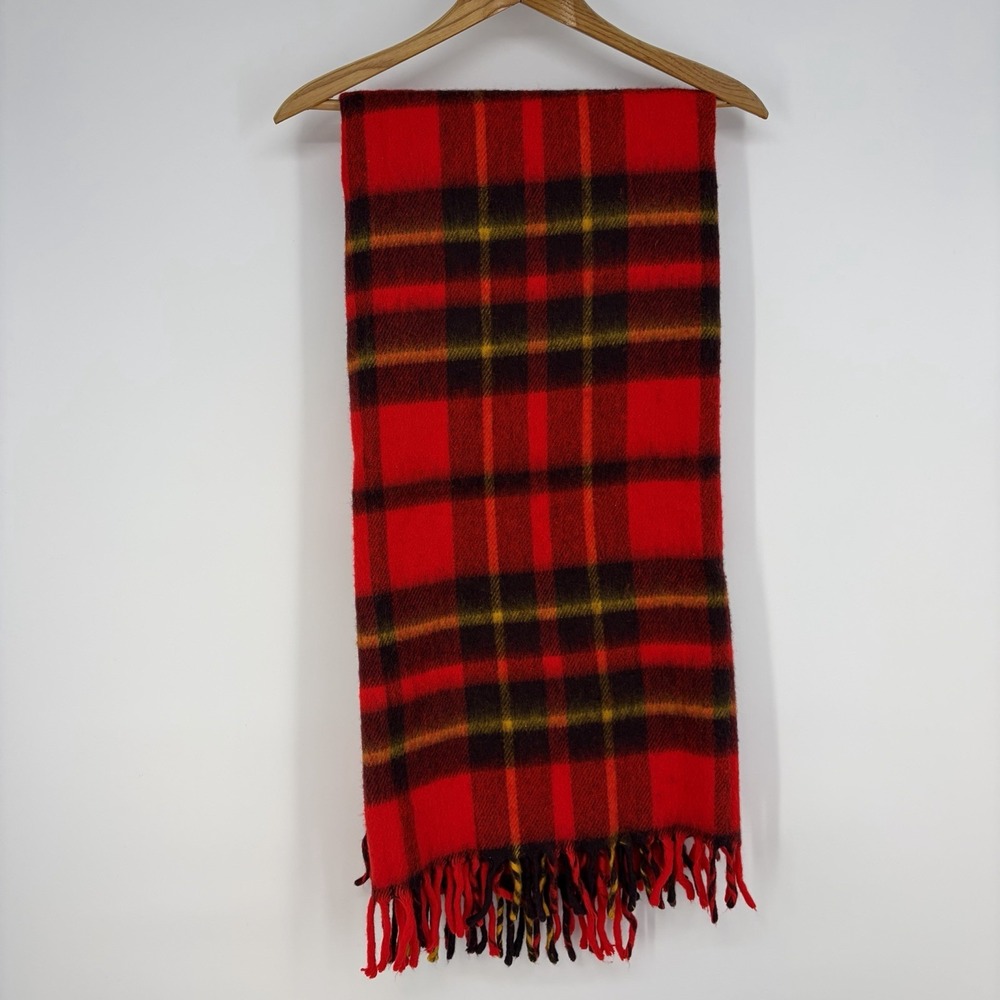 Vtg Faribo Stadium Blanket Red Plaid Throw Fringe Faribault Woolen Mill 52"x52"